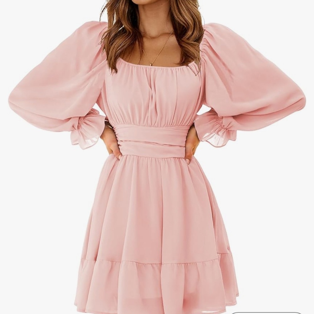 Elegant baby Pink Puff Sleeve Dress